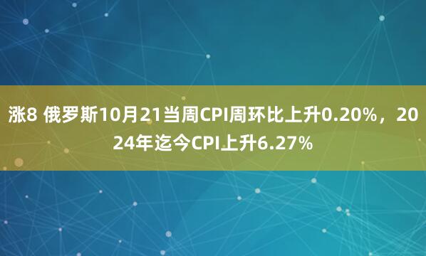涨8 俄罗斯10月21当周CPI周环比上升0.20%，2024年迄今CPI上升6.27%