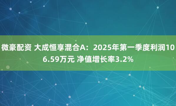 微豪配资 大成恒享混合A：2025年第一季度利润106.59万元 净值增长率3.2%