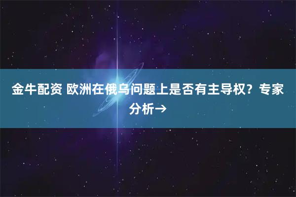 金牛配资 欧洲在俄乌问题上是否有主导权?专家分析→
